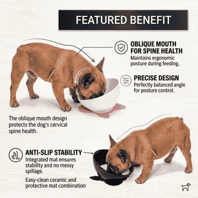 Ceramic Dog Bowl Designed For Frenchies Non-Slip Mat